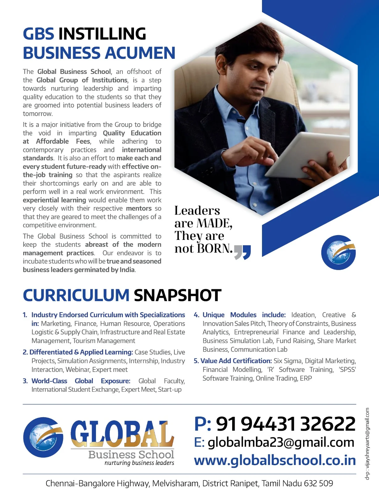 GBS MBA Curriculum Flyer &mdash; Graphic Designing & Printing Agency Coimbatore