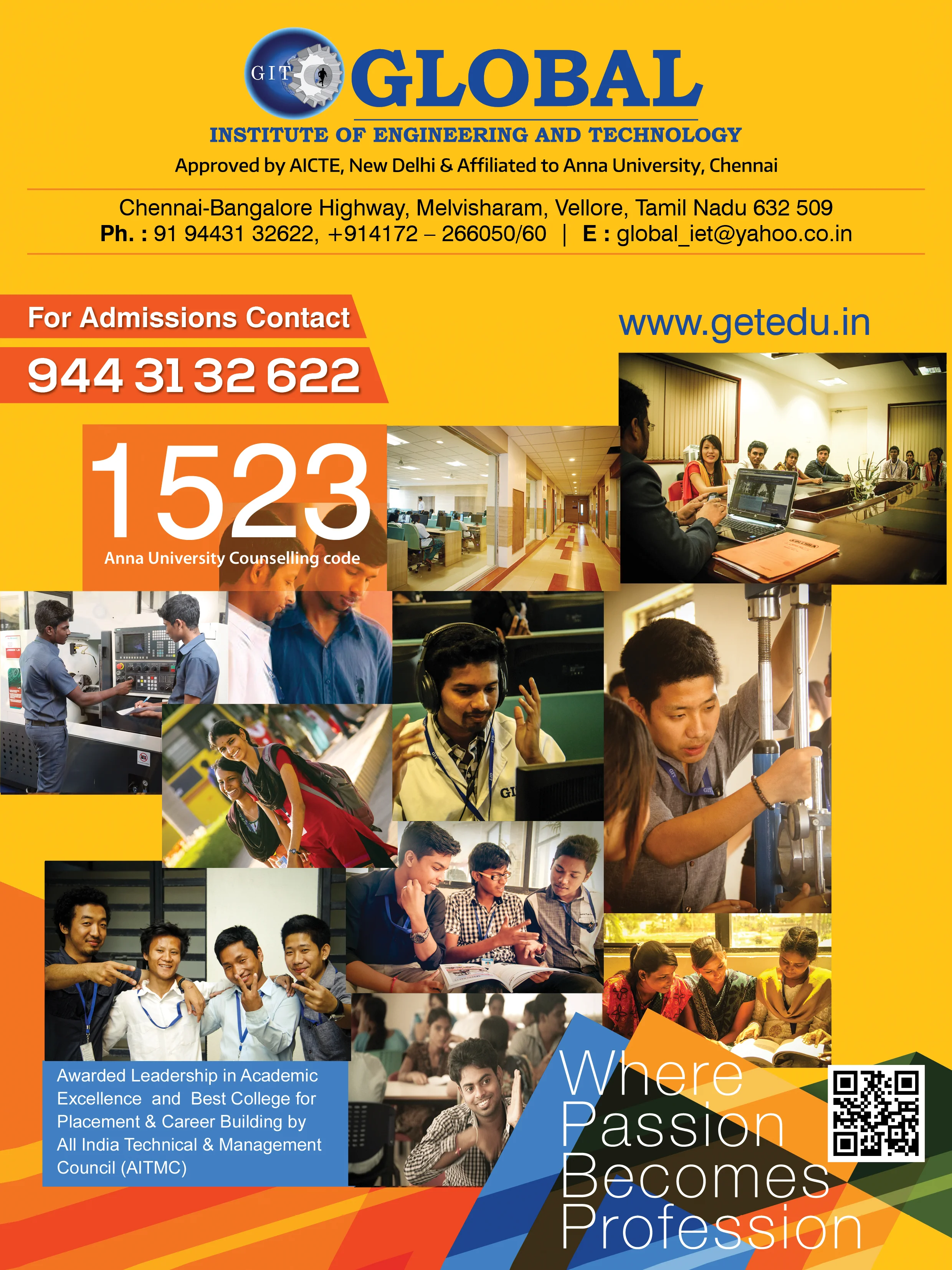 Global Institute of Engineering & Technology 2-Page Flyer &mdash; Graphic Designing & Printing Agency Coimbatore