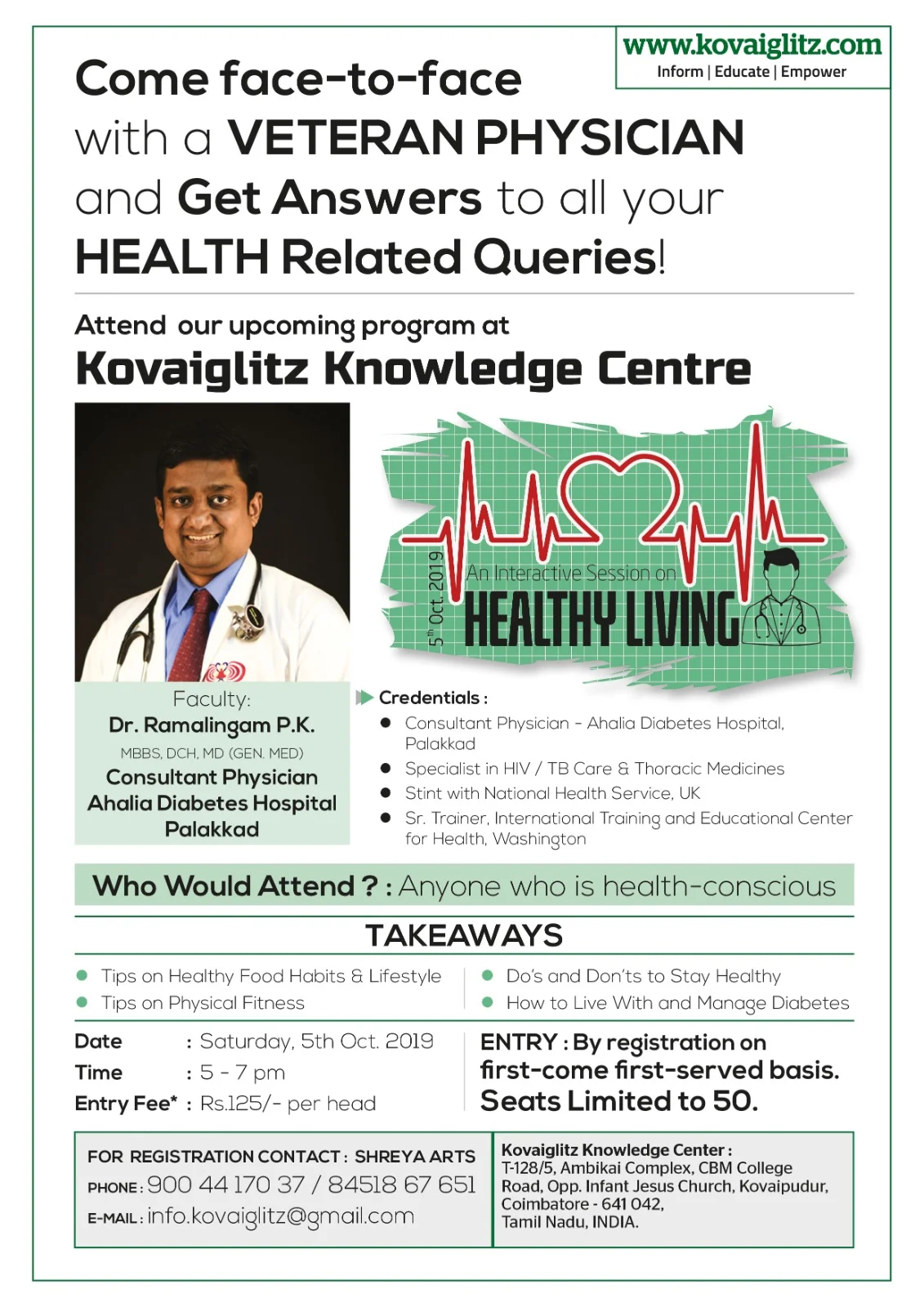 Kovaiglitz Healthy Living Seminar Flyer &mdash; Graphic Designing & Printing Agency Coimbatore