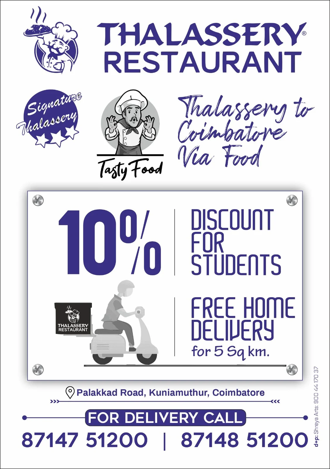 Thalassery Restaurant Student Discount Flyer &mdash; Graphic Designing & Printing Agency Coimbatore