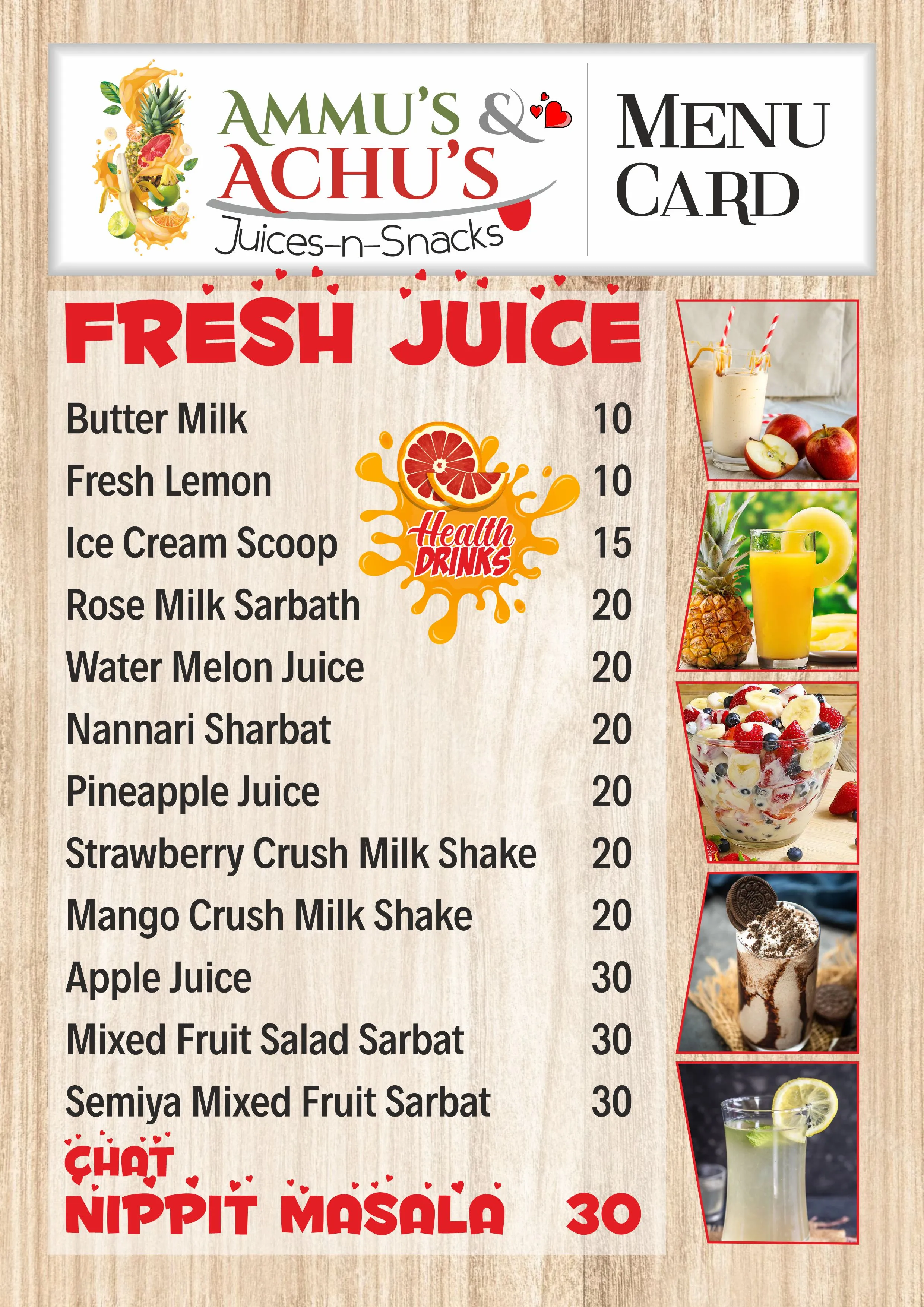 Ammus & Achus Menu Card &mdash; Graphic Designing & Printing Agency Coimbatore