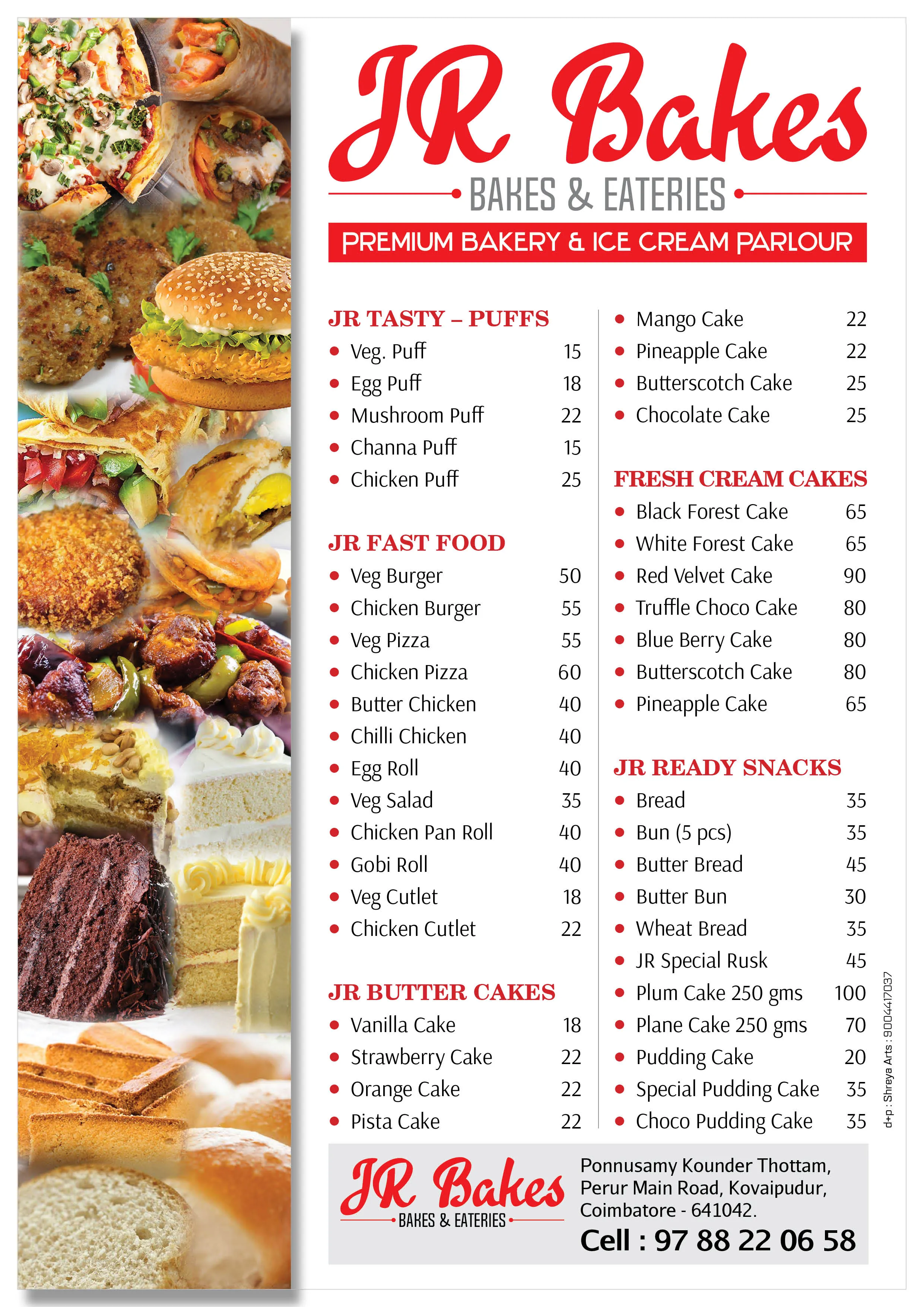 JR Bakes Swiggy Menu &mdash; Graphic Designing & Printing Agency Coimbatore