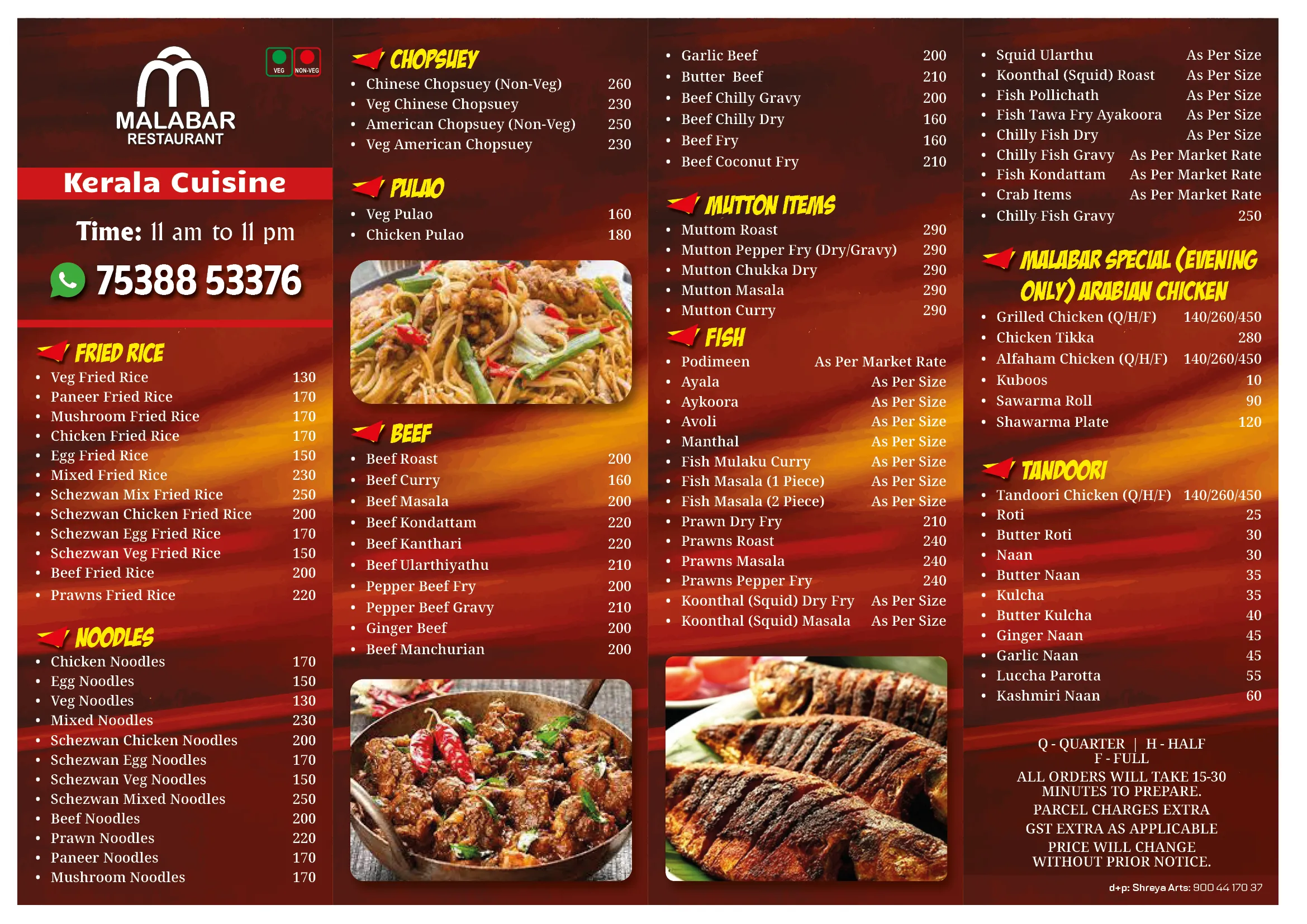 Malabar Hotel Dine-in Menu &mdash; Graphic Designing & Printing Agency Coimbatore